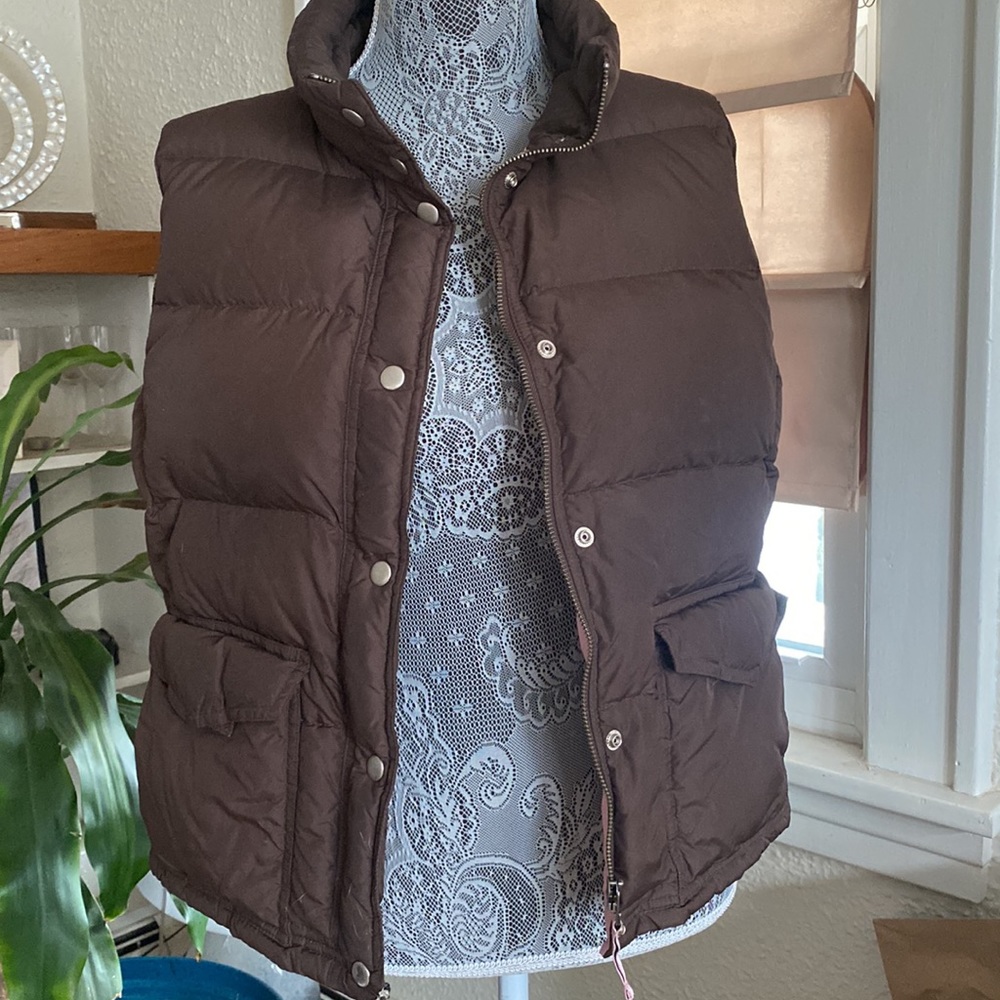 J Crew brown and pink down vest